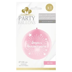 BALLON GÉANT LATEX JOYEUX ANNIVERSAIRE 1M ROSE