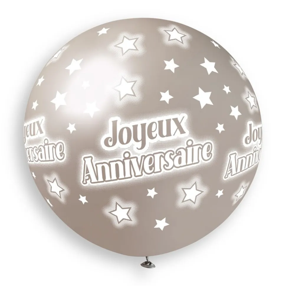 BALLON GÉANT ROND BIO ANNIVERSAIRE 80CM ARGENT