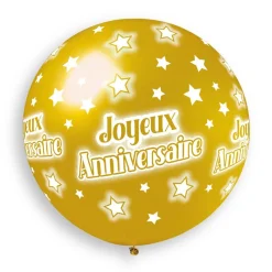 BALLON GÉANT ROND BIO ANNIVERSAIRE 80CM OR