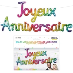 BALLON METALLIQUE JOYEUX ANNIVERSAIRE MULTICOLORE