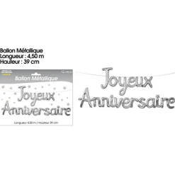 BALLON MÉTAL ANNIVERSAIRE 4.5M ARGENT