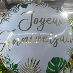 BALLON MÉTAL ANNIVERSAIRE TROPICAL PARTY 35CM VERT