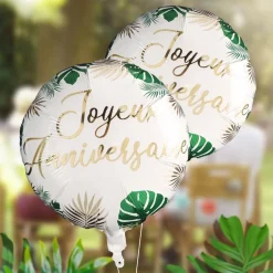 BALLON MÉTAL ANNIVERSAIRE TROPICAL PARTY 35CM VERT