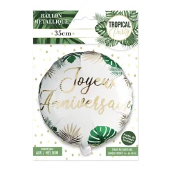 BALLON MÉTAL ANNIVERSAIRE TROPICAL PARTY 35CM VERT