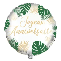 BALLON MÉTAL ANNIVERSAIRE TROPICAL PARTY 35CM VERT