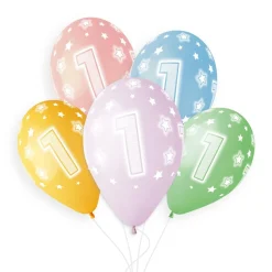 5 BALLONS BIO CHIFFRE 1 33CM PASTEL MULTICOLORE