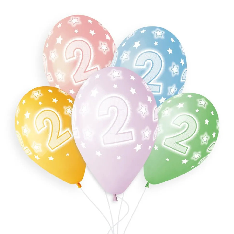 5 BALLONS BIO CHIFFRE 2 33CM PASTEL MULTICOLORE