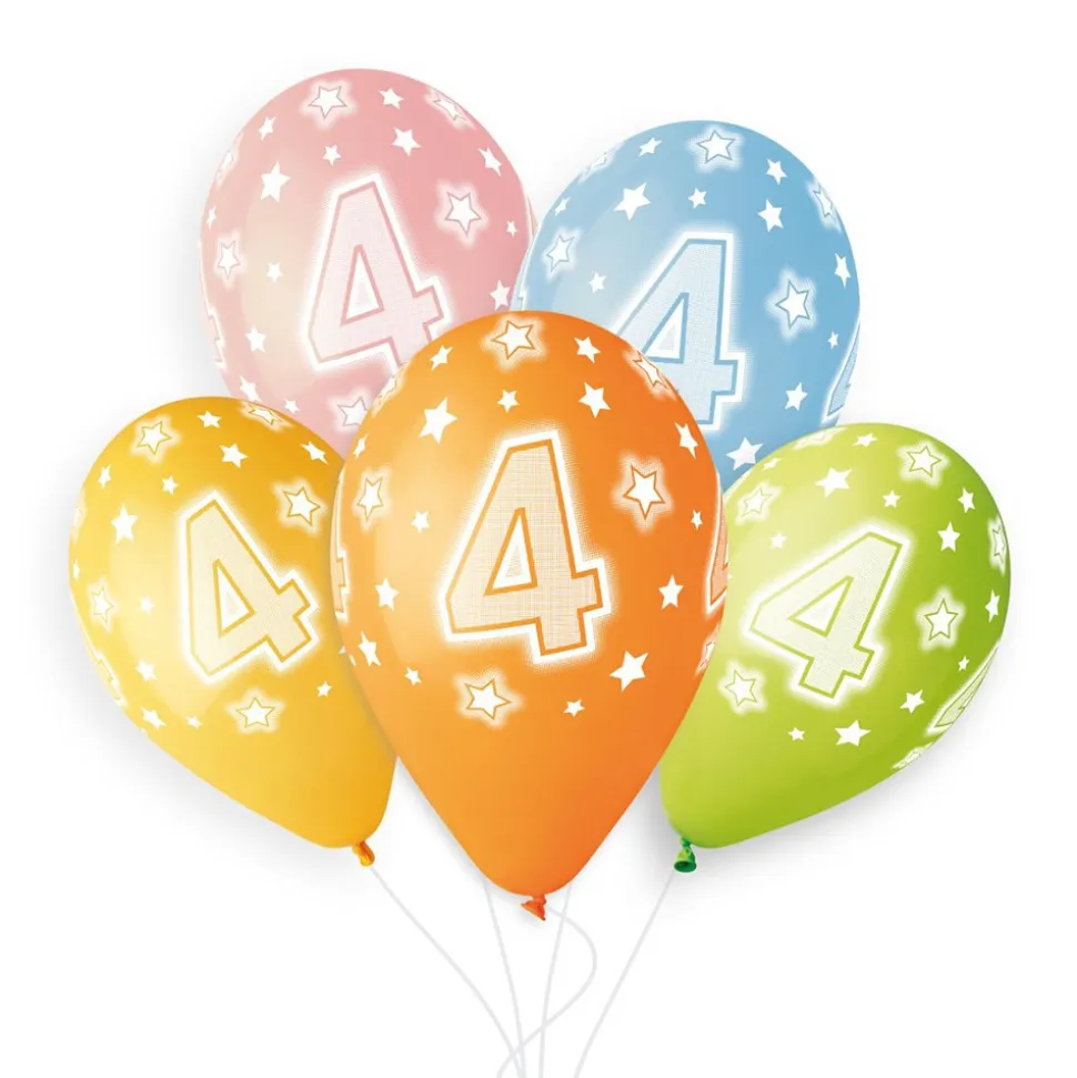 5 BALLONS BIO CHIFFRE 4 33CM PASTEL MULTICOLORE