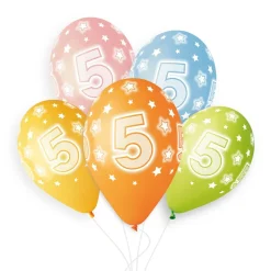 5 BALLONS BIO CHIFFRE 5 33CM PASTEL MULTICOLORE
