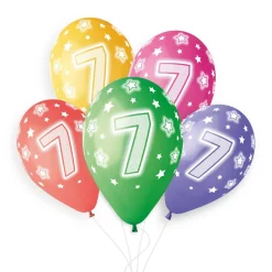 5 BALLONS BIO CHIFFRE 7 33CM PASTEL MULTICOLORE