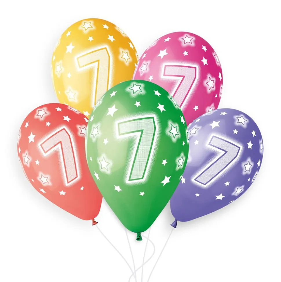 5 BALLONS BIO CHIFFRE 7 33CM PASTEL MULTICOLORE