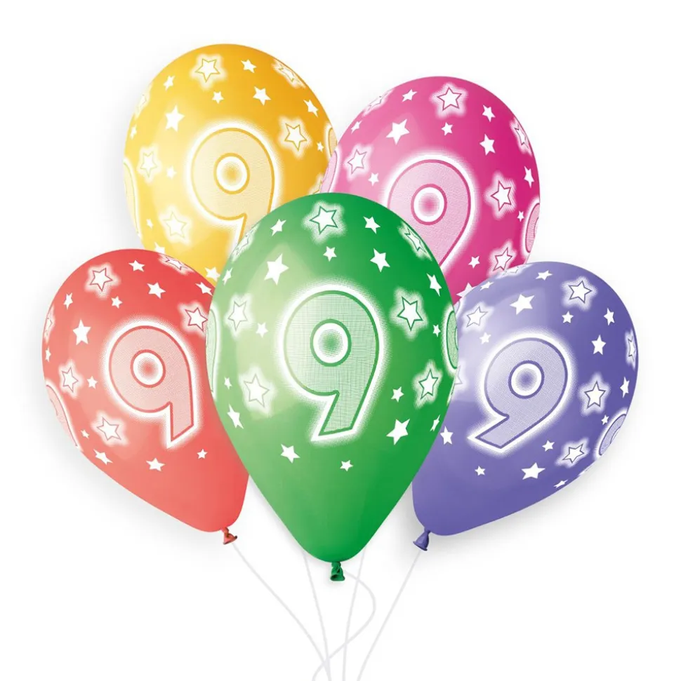 5 BALLONS BIO CHIFFRE 9 33CM PASTEL MULTICOLORE