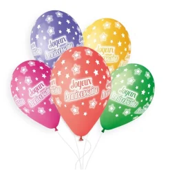 5 BALLONS BIO JOYEUX ANNIVERSAIRE 33CM MULTICOLORE