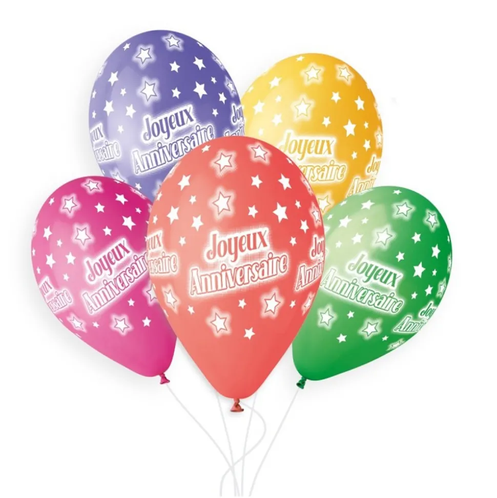 5 BALLONS BIO JOYEUX ANNIVERSAIRE 33CM MULTICOLORE