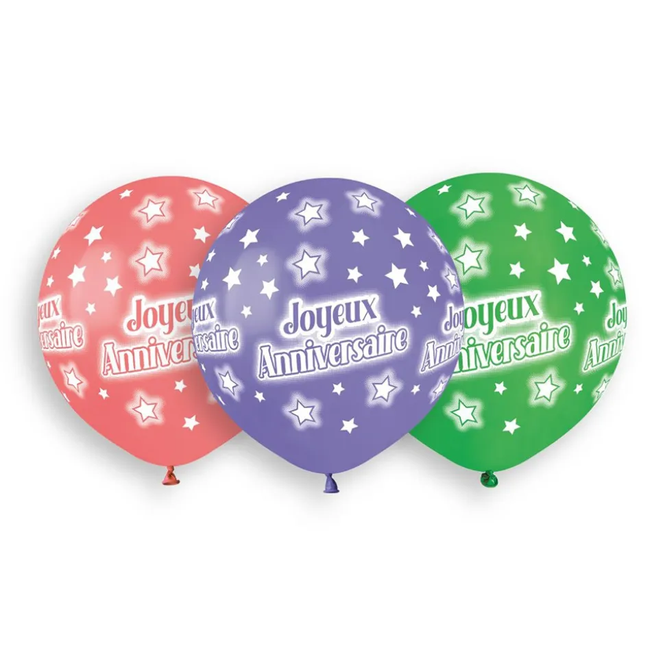 3 BALLONS BIO JOYEUX ANNIVERSAIRE 48CM MULTICOLORE