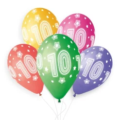 5 BALLONS BIO NOMBRE 10 33CM PASTEL MULTICOLORE