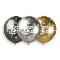 3 BALLONS BIO SHINY ANNIVERSAIRE 48CM MULTICOLORE