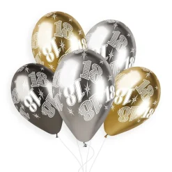 5 BALLONS BIO SHINY NOMBRE 18 33CM MULTICOLORE