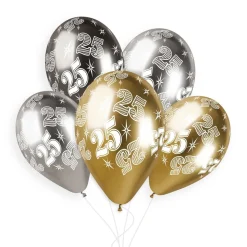 5 BALLONS BIO SHINY NOMBRE 25 33CM MULTICOLORE