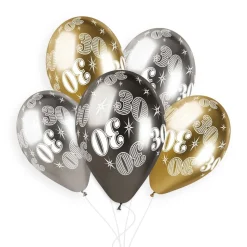 5 BALLONS BIO SHINY NOMBRE 30 33CM MULTICOLORE
