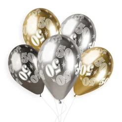 5 BALLONS BIO SHINY NOMBRE 50 33CM MULTICOLORE