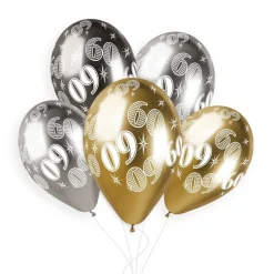 5 BALLONS BIO SHINY NOMBRE 60 33CM MULTICOLORE