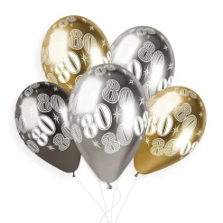 5 BALLONS BIO SHINY NOMBRE 80 33CM MULTICOLORE