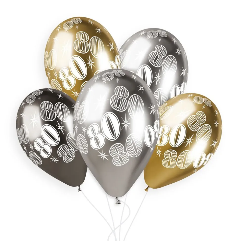 5 BALLONS BIO SHINY NOMBRE 80 33CM MULTICOLORE