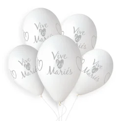 5 BALLONS BIO VIVE LES MARIÉS 33CM BLANC