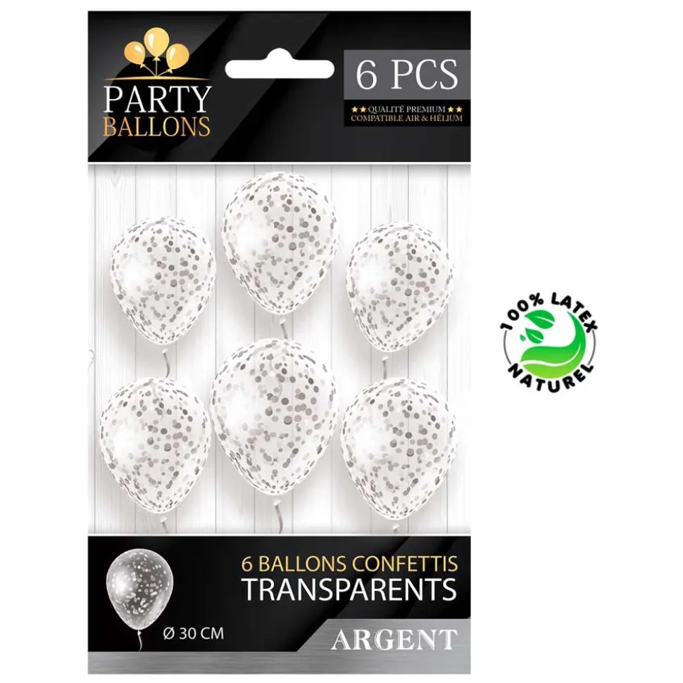 6 BALLONS À CONFETTIS - ARGENT