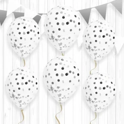 6 BALLONS À CONFETTIS - ARGENT