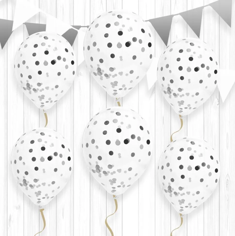 6 BALLONS À CONFETTIS - ARGENT