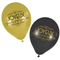 6 BALLONS LATEX ANNIVERSAIRE GATSBY 30CM OR NOIR