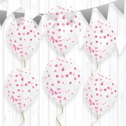 6 BALLONS LATEX AVEC CONFETTIS ROSE