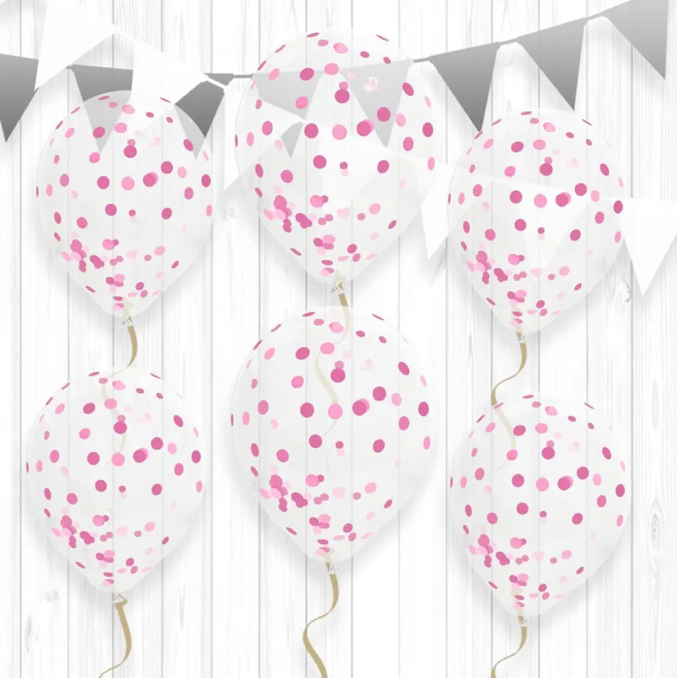 6 BALLONS LATEX AVEC CONFETTIS ROSE