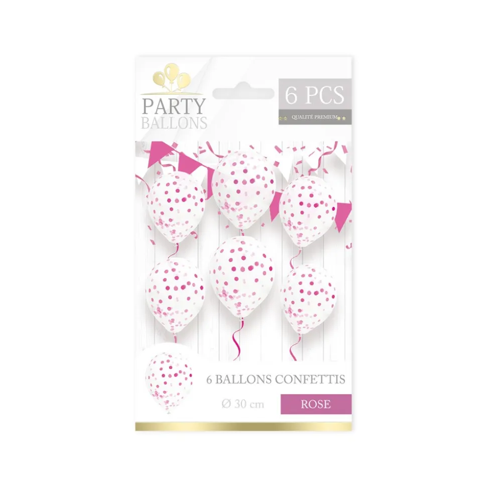 6 BALLONS LATEX AVEC CONFETTIS ROSE
