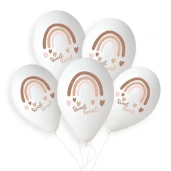 5 BALLONS LATEX BIO ARC-EN-CIEL BOHO 33CM BLANC