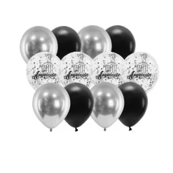 12 BALLONS LATEX BIO CONFETTIS ANNIVERSAIRE ARGENT