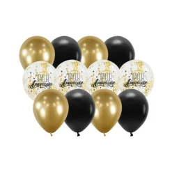 12 BALLONS LATEX BIO CONFETTIS ANNIVERSAIRE OR