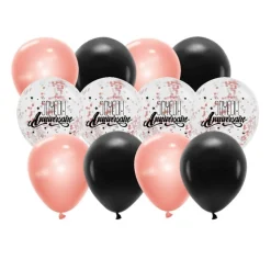 12 BALLONS LATEX BIO CONFETTIS ANNIVERSAIRE ROSE