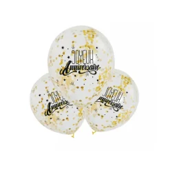 3 BALLONS LATEX BIO CONFETTIS ANNIVERSAIRE OR