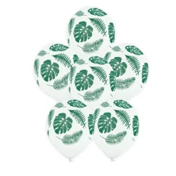 6 BALLONS LATEX BIO OVAL FEUILLES TROPICALES 30CM