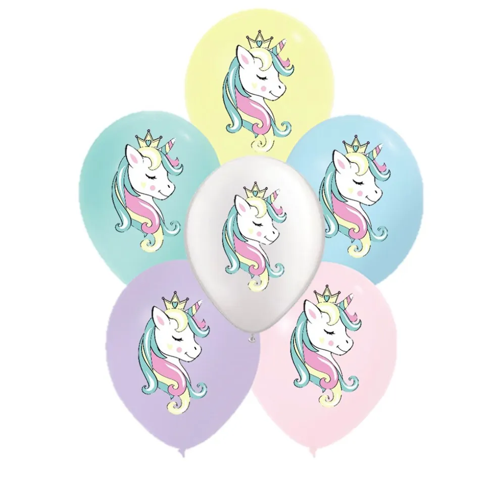 6 BALLONS LATEX BIO OVAL LICORNE PRINCESSE 30CM