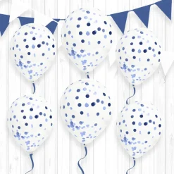 6 BALLONS LATEX À CONFETTIS 30CM BLEU