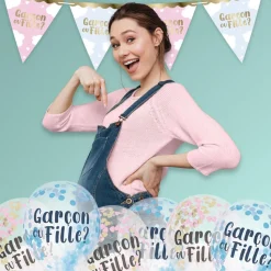 6 BALLONS LATEX CONFETTIS GENDER REVEAL 30CM
