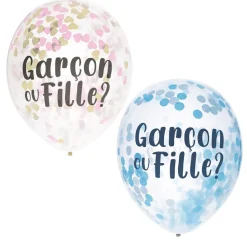 6 BALLONS LATEX CONFETTIS GENDER REVEAL 30CM