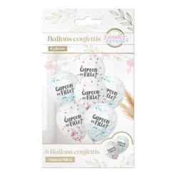 6 BALLONS LATEX CONFETTIS GENDER REVEAL 30CM