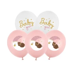 6 BALLONS LATEX DOUBLE FACE BÉBÉ FILLE 30CM ROSE