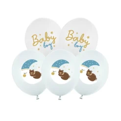 6 BALLONS LATEX DOUBLE FACE BÉBÉ GARÇON 30CM BLEU