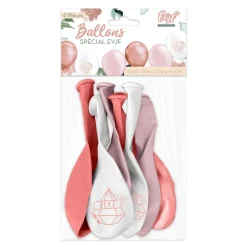 6 BALLONS LATEX EVJF 30CM ROSE BLANC
